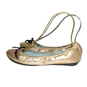 $440 AERA BRIGITTE BALLET FLAT GOLD PYTHON VEGAN SLIP ON SHOE 41 (MG2)